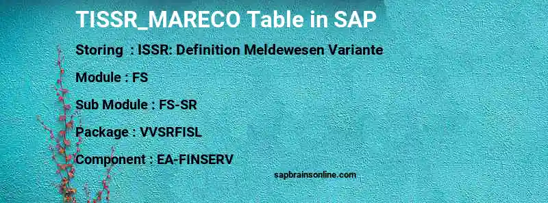 SAP TISSR_MARECO table