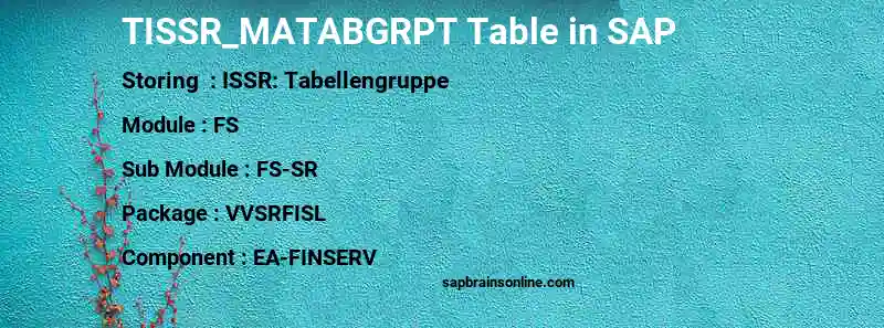 SAP TISSR_MATABGRPT table