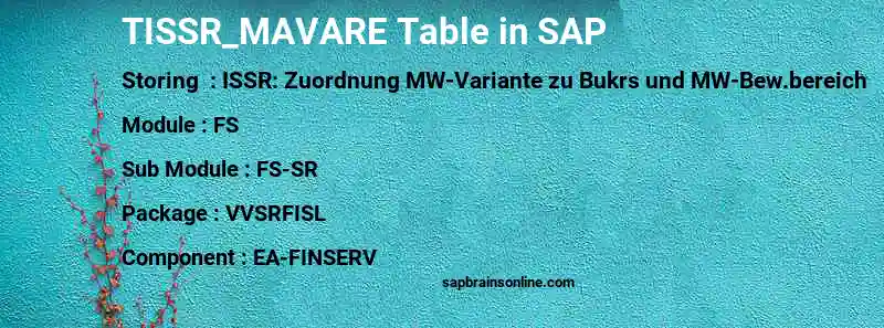 SAP TISSR_MAVARE table