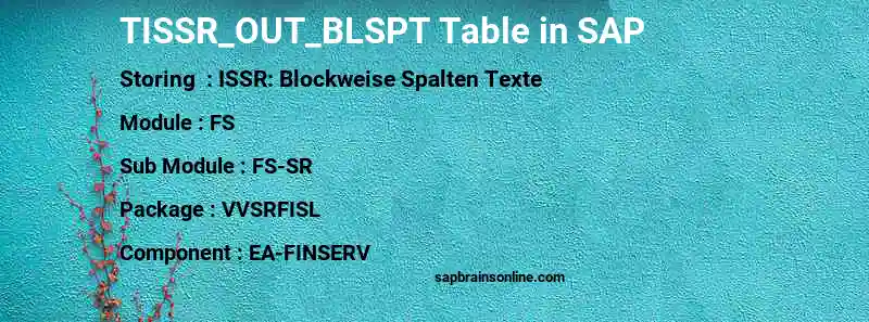 SAP TISSR_OUT_BLSPT table