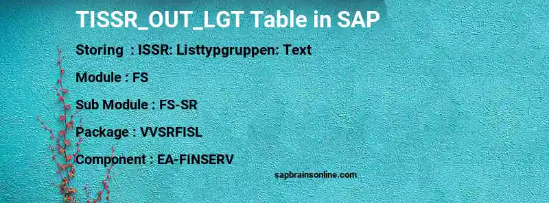 SAP TISSR_OUT_LGT table