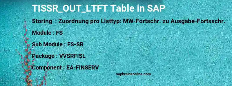 SAP TISSR_OUT_LTFT table