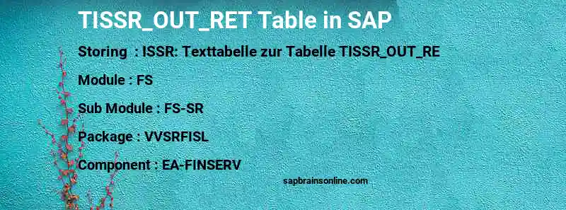 SAP TISSR_OUT_RET table