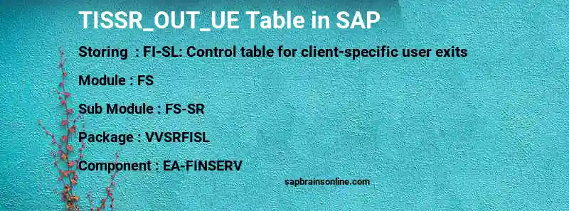 SAP TISSR_OUT_UE table