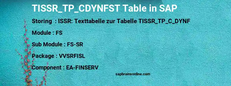 SAP TISSR_TP_CDYNFST table