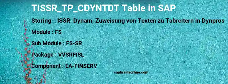 SAP TISSR_TP_CDYNTDT table
