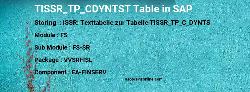 SAP TISSR_TP_CDYNTST table
