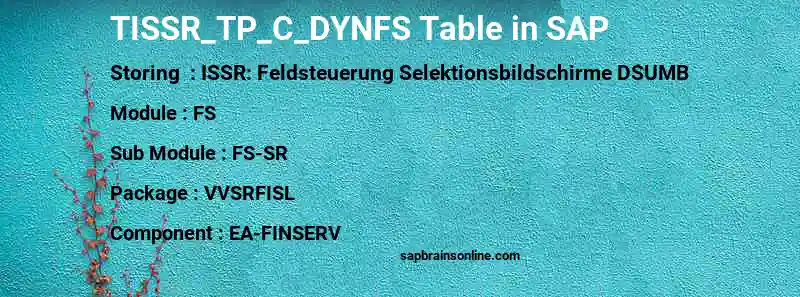 SAP TISSR_TP_C_DYNFS table