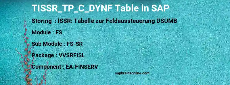 SAP TISSR_TP_C_DYNF table