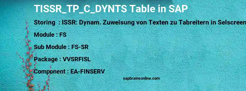 SAP TISSR_TP_C_DYNTS table