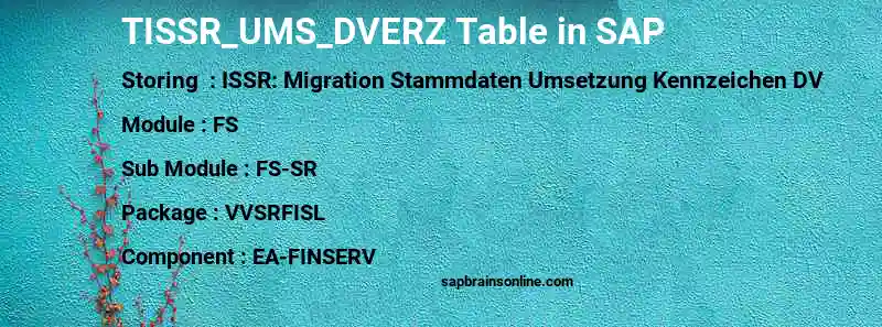 SAP TISSR_UMS_DVERZ table
