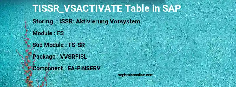 SAP TISSR_VSACTIVATE table