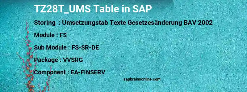SAP TZ28T_UMS table