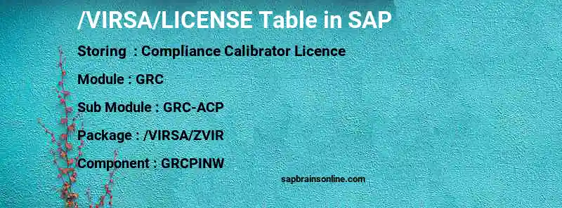 SAP /VIRSA/LICENSE table