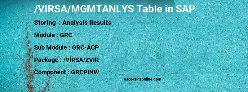 SAP /VIRSA/MGMTANLYS table