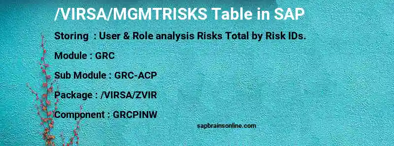 SAP /VIRSA/MGMTRISKS table