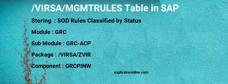 SAP /VIRSA/MGMTRULES table