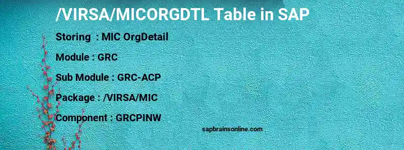 SAP /VIRSA/MICORGDTL table
