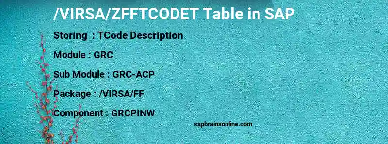 SAP /VIRSA/ZFFTCODET table