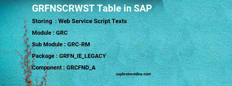 SAP GRFNSCRWST table