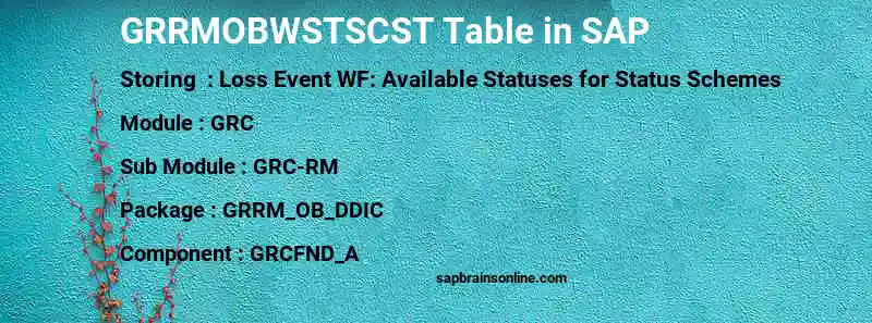 SAP GRRMOBWSTSCST table