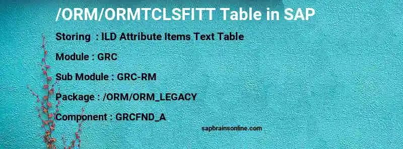SAP /ORM/ORMTCLSFITT table
