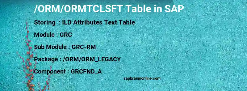 SAP /ORM/ORMTCLSFT table