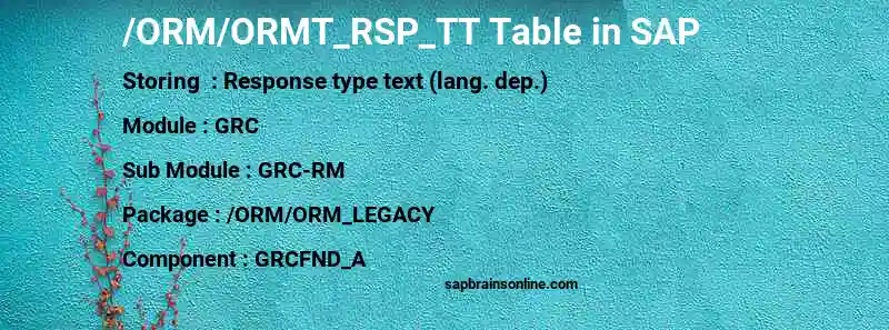 SAP /ORM/ORMT_RSP_TT table