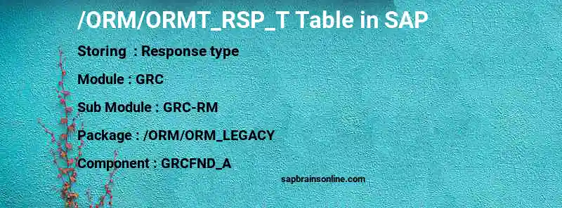 SAP /ORM/ORMT_RSP_T table
