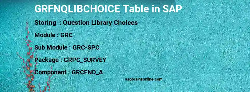 SAP GRFNQLIBCHOICE table