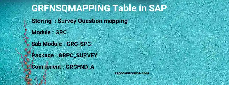 SAP GRFNSQMAPPING table