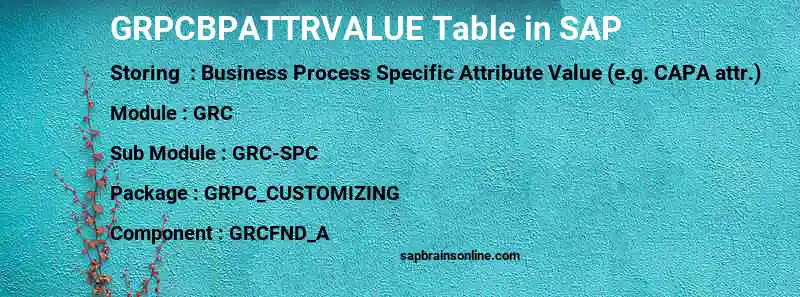 SAP GRPCBPATTRVALUE table