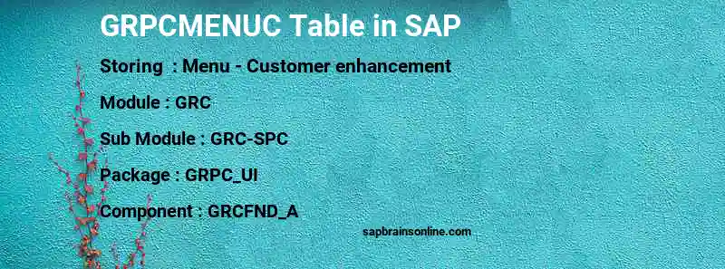 SAP GRPCMENUC table
