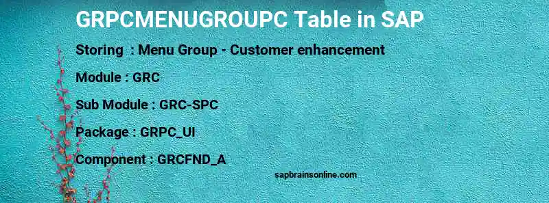 SAP GRPCMENUGROUPC table