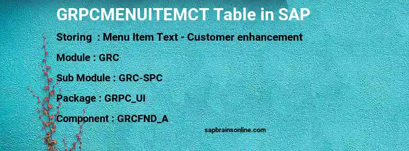 SAP GRPCMENUITEMCT table