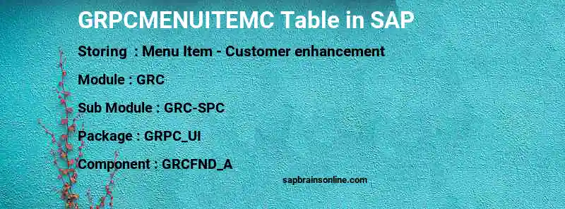 SAP GRPCMENUITEMC table