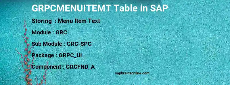 SAP GRPCMENUITEMT table