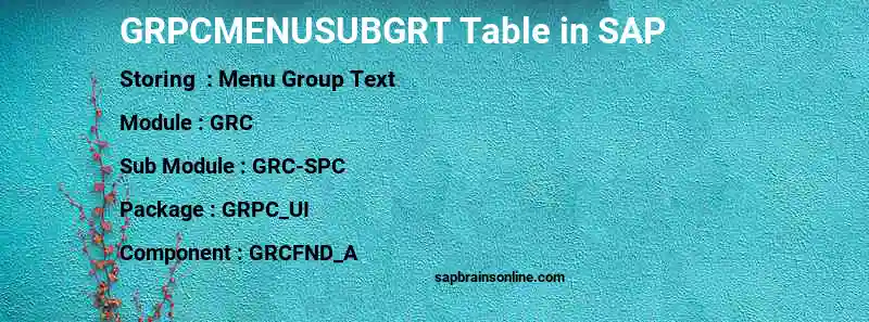 SAP GRPCMENUSUBGRT table