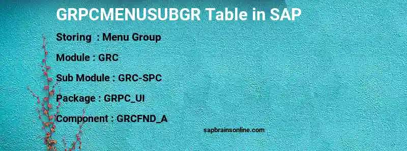 SAP GRPCMENUSUBGR table