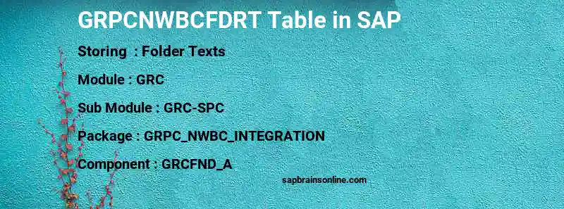 SAP GRPCNWBCFDRT table