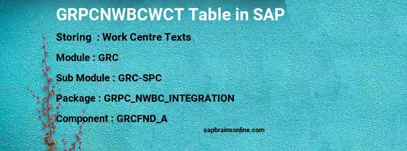 SAP GRPCNWBCWCT table