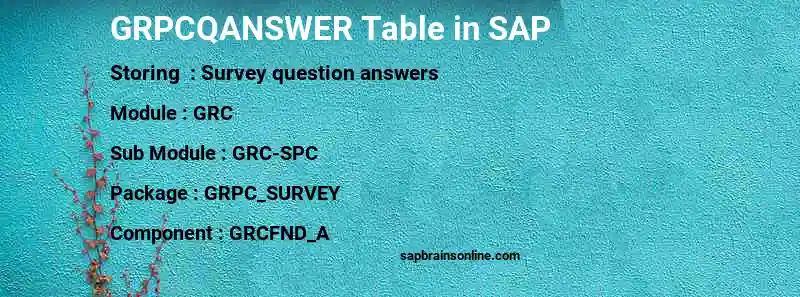 SAP GRPCQANSWER table