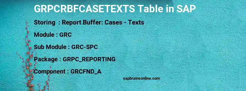 SAP GRPCRBFCASETEXTS table