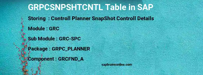 SAP GRPCSNPSHTCNTL table