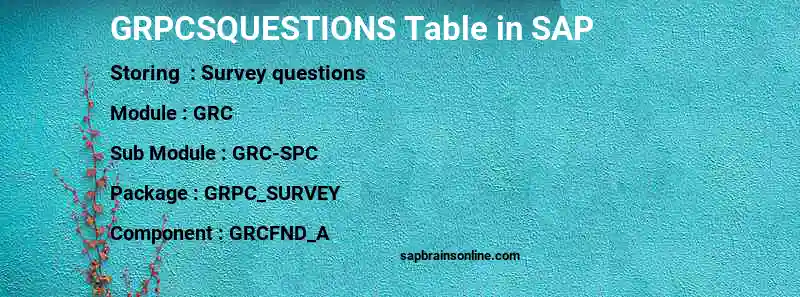 SAP GRPCSQUESTIONS table
