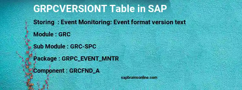 SAP GRPCVERSIONT table