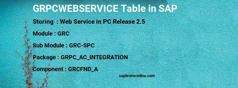 SAP GRPCWEBSERVICE table