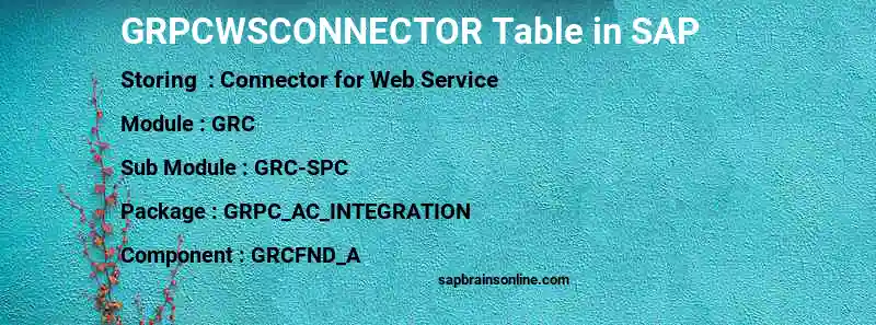 SAP GRPCWSCONNECTOR table