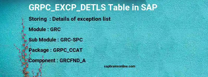 SAP GRPC_EXCP_DETLS table