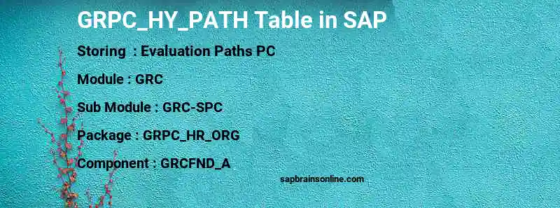 SAP GRPC_HY_PATH table